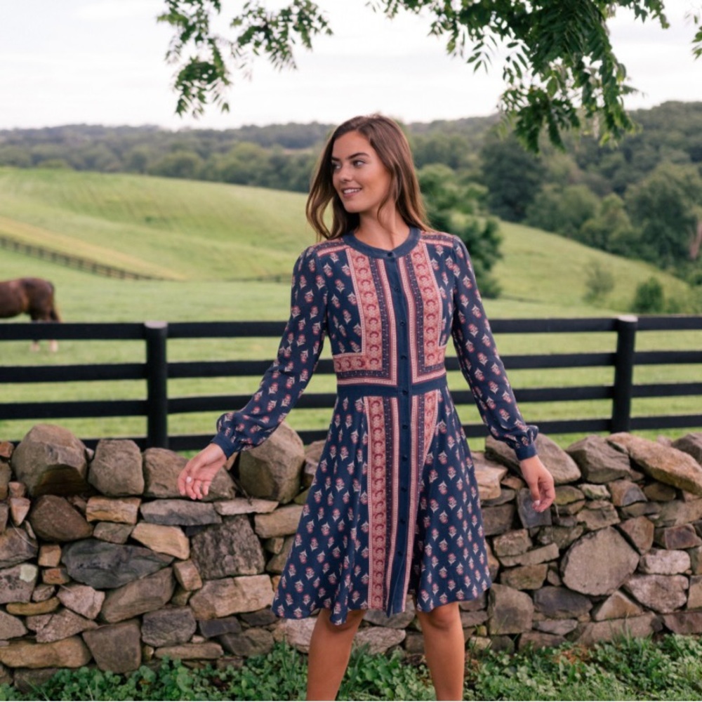 Gal Meets Glam Navy and Pink Patterned Dress